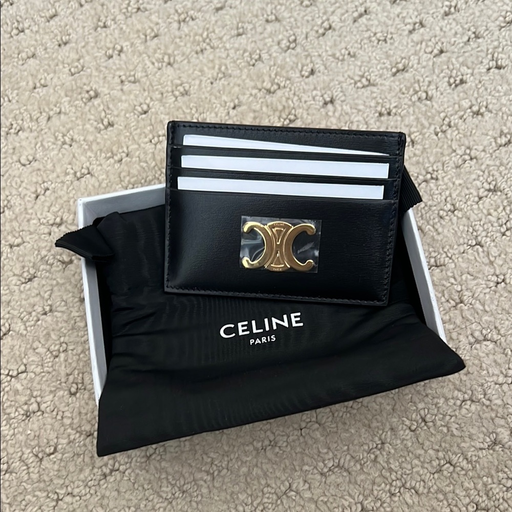 Celine Black Card Holder with Gold Accent